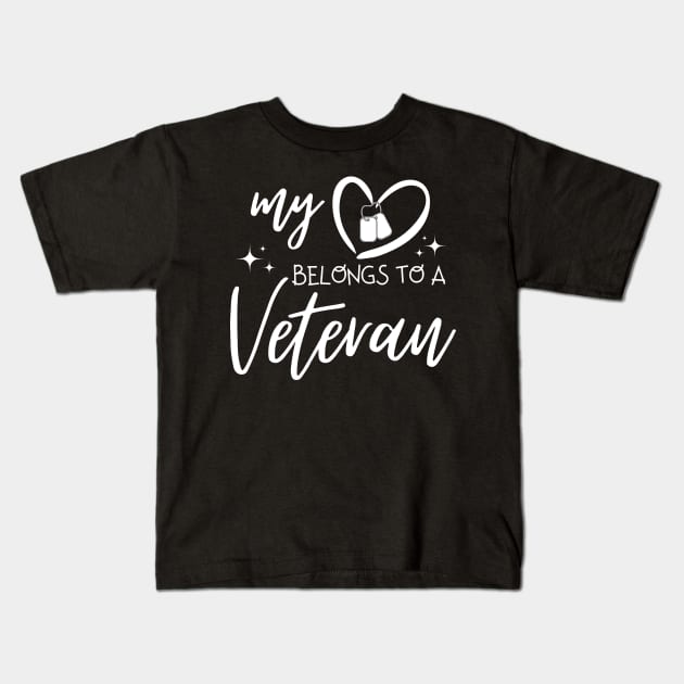 My Heart Belongs To A Veteran Family Proud Navy Solider Kids T-Shirt by AE Desings Digital